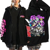 Anime Jojo Bizarre Adventure Zipper Hoodie Double Sided Graphic Zip Up Sweatshirts Men Women Fashion Loose Casual Hoodies Coats S