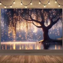 Magical Forest Tree Tapestry Christmas Wedding Party Backdrop Wall Hanging Holiday Home Room Decor Banner Cloth 100X70CM