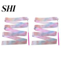 Dancer Ribbon 2Pcs Gymnastics Ribbons with Wand Strong Sparkling Soft Smooth Long Sports Training 2/4m Artistic Dancing Twirling Stick Streamers 2M rožinė