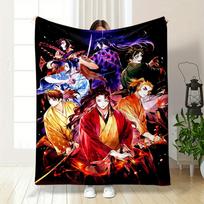 Samurai Warriors In Vibrant Attire Surrounded by Flames and Dramatic Lighting. for All Seasons Blanket Lunch Break Throw Gift 75X95CM