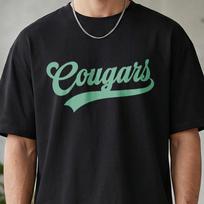 Cougars Varsity Script T-Shirt, Retro Mint Green Team Spirit Tee, Cougars Mascot School Game Day Casual White Shirt, Gift For Dad S