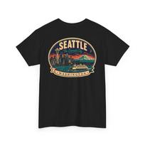 Seattle - Mid Century Luggage Tag T-Shirt | Retro Skyline City Badge Tee 3XL