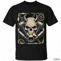 Vintage Skeleton Pilot Graphic T Shirt, Cotton Crew Neck Short Sleeve Tee, Military Aviation Print Unisex Top S įvairiaspalvis