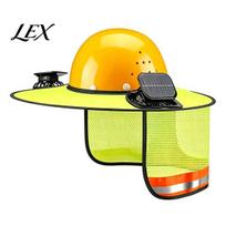 Polyester Helmet Neck Cover Hat Shield with Fan, Ventilation Visor Mesh Design, Full Brim Anti-deformation Sun Protection Guard for Construction A fluorescencinė geltona spalva