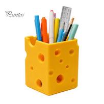 Student Desk Supplies Creative 3D Printed Cheese Pen Holder, Cute Desktop Organizer, Large Capacity Storage Box Multifunctional Ornament for 1pc