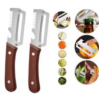 2-Piece Stainless Steel Multifunctional Vegetable Peelers, Wooden Handle, 19x3.8cm, Multicolor