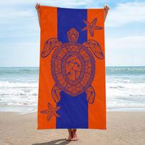 Orange Blue Tribal Turtle Beach Towel Polynesian Print Starfish Design Quick Dry Towel for Beach 50x100cm