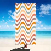 Mid Century Modern Microfiber Beach Towel Abstract Wavy Line Patterns Bath Towel Aesthetic Retro Swim Blanket For Vacation 50x100cm