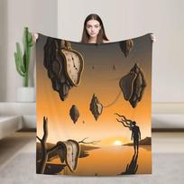 Salvador Dali Art Collection Flannel Throw Blankets Melting Watch for Bedspread Knitted Blanket Lightweight Thin Multi-function Size: 75*100cm, Weight: 230 GSM