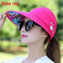 Women Ladies Summer Wide Brim Anti-UV Visor Caps Casual Hats Beach Cap Sun Hat rožinė raudona spalva