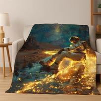 Cartoon Astronaut Universe Spaceman Outer Space Flannel Blanket Soft Warm Throw Blanket for Bedroom Living Room Bed Travel kids Size: 75*100cm, Weight: 230 GSM