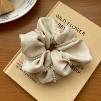 Sweet Pearl Satin Scrunchie For Women Black Silk Hair Bands Girls Big Elastic Hair Tie Ponytail Holder Hair Rope Headdress