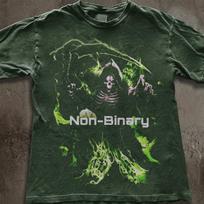 Non-Binary Grim Reaper Shirt, Ironic Pride Streetwear, Neon Green Death Graphic Tee, Hard Image Alt Pride Apparel, XL