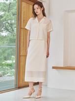 Nub Notched Collar Crop Blouse Set Up - Cream