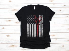 Hair Scissors USA Flag T-Shirt, Patriotic Barber Hair Sylist Tank Top, T-shirt, T-shirt,T-shirt, Kids Tee Apparel Gift S