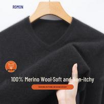 Men's 100% Merino Wool V-Neck Pullover Sweater 2XL/185 tamsiai pilka spalva