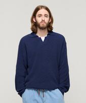 Cargo Bros Boucle Open Collar Knit (Navy) Free