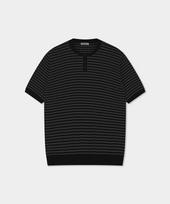 Vibrante Summer Washable Henley Neck Knit - Black Stripe Black Stripe/M