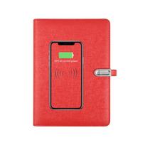 A5 Binder Planner Loose Leaf Notebook Custom Pu Leather Power Bank Diary Notebook With USB Flash Drive (Red,A5,16G,PB,Wireless,Magnet Snap&80sheets) raudona