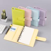Macaron Leather A6 Binder 6-Hole Ring Cash Budget Notebook Binder Notebook With Magnetic Buckle (Blue,190*130mm) mėlyna