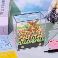 3D Pop-Up Windmill Paper Sculpture Note Creative Handmade Gift Diy Paper Crafts 3d Memo Pad with Colorful Tulips