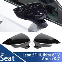Blizgus juodas veidrodėlio dangtelis Seat Leon Lion 5F III Ibiza 6F V KJ1 Arona KJ7 Anglies pluošto išvaizda Automobilio šoninio galinio vaizdo veidrodėlio dangtelio priedai Gloss Black