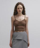 Nive Wave Shirring V-Neck Sleeveless (Brown) Free