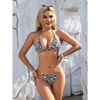 Europos ir Amerikos leopardų rašto kaklo dirželis Seksualus bikini su atskiromis petnešėlėmis Karštasis šaltinis L leopardo rašto spalva