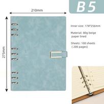 B5 Size PU Leather Cover 9 Binder Notebook Hard Spiral Offsets Paper Loose-Leaf Business Notepad for School Use (Blue,B5) mėlyna
