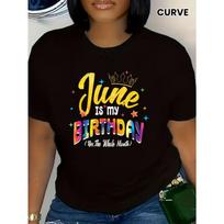 June Birthday Yes The Whole Month Stars Crown Black Crew Neck Tee Same Style for Men and Women 2026 Summer Short-Sleeved Printed T-Shirt S juoda