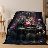 Faith Solemn Buddha Sakyamuni Flower Flannel Blanket,Cozy Soft Throw Blanket for Home Bedroom Bed Sofa Picnic Cover Gift Kids Size: 75*100cm, Weight: 230 GSM