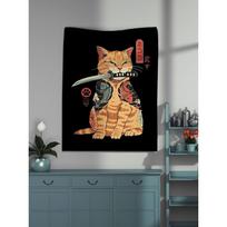 Tapestry Japanese Samurai Cat Katana Modern 100X70CM