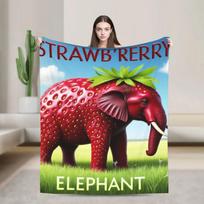 Strawberry Elephant Italian Brainrot Flannel Blanket for Living Room Camping Bed Sofa Soft Cozy Throw Bedspread Cover Size: 75*100cm, Weight: 230 GSM