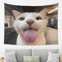 1pc Cute Talking Cat Tapestry,Warm INS Style,Ideal for Living Room Sofa Background Wall,Bedroom Dorm Home Wall Aesthetic Decor 100X70CM