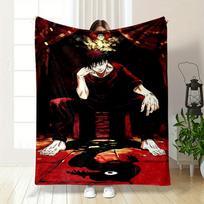 A Seated Figure with Red Tones, Shadow Forming a Black Creature with an Eye. for All Seasons Blanket Lunch Break Throw Gift 75X95CM
