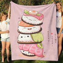 Happy Sushi Asian Influence Flannel Printed Blanket Suitable for All Seasons Suitable for Living Room Office Sofa and Travel 75X95CM