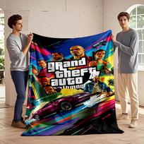 Bold Text and Vibrant Artwork Featuring Cars, Characters, and a Cityscape. for All Seasons Blanket Lunch Break Throw Gift 75X95CM