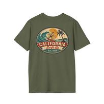 California Retro Travel Badge T-Shirt | Vintage Mid-Century Surf Sunset Tee | CA Golden State Souvenir Road Trip Gift XL