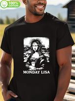Men's Funny Mona Lisa Parody T-Shirt - Monday Lisa Art Graphic Tee with Iconic Lisa Design S įvairiaspalvis