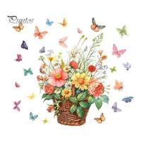 Easy Peel Window Graphics 2Pcs Watercolor Basket Flower Butterfly Static Clings, Waterproof Decorations and Stick Glass Stickers for Bedroom A