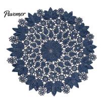 Non Slip Table Protectors Round Lace Doily, Dark Blue Floral Placemat, Embroidered Tabletop Protection Mats Mat, Heat-resistant Doilies for 1pc tamsiai mėlyna spalva