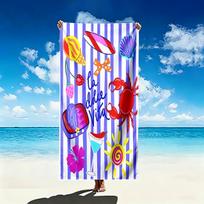 Lilac Vertical Stripe Dolce Vita Crab Graphic Beach Towel Soft Absorbent Cloth Matched To Tropical Seaside Picnic Excursions 50x100cm