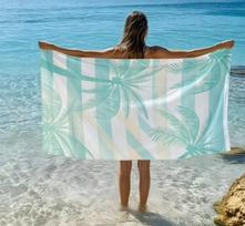 Turquoise Palm Tree Striped Beach Towel, Microfiber Sand Free Quick Dry Tropical Summer Print Soft Absorbent for Vacation & Pool 50X100cm &1pc