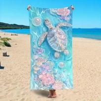 Summer Ocean Sea Turtle Beach Towel Underwater Print Quick Dry Sand-Free Beach Blanket Nature Art Style for Beach Pool Yoga 50X100cm &1pc