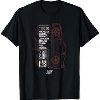 Fast X Worldwide Cities Fast & Furious Red Car Tactical Map T-Shirt S juoda