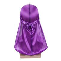 New Satin Leopard Print Pirate Hat - European & American Hip Hop Elastic Head Wrap with Long Tail for Men One Size violetinė