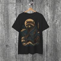 Japanese Raccoon Kimono T-Shirt: Ukiyo-e Wave Art Graphic Tee M