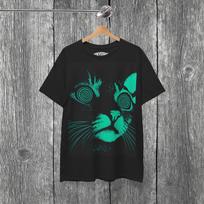 Neon Green Cat T-Shirt: Trippy Anime Streetwear M