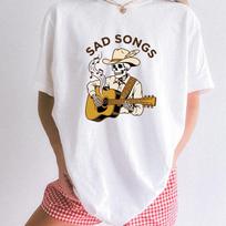 Sad Songs Comfort Colors 1717 T-Shirt, Retro Skeleton Guitar Graphic Tee, Sad Boy/Sad Girl Top S