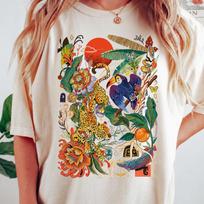 Vibrant Jungle Animals T-Shirt: Leopard, Toucan, Tropical Floral Print, Exotic Nature ArT-Shirt, Maximalist Botanical Apparel 2XL
